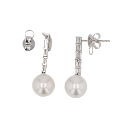 Boucles d'oreilles Pendantes en or blanc, perles et diamants - Castafiore