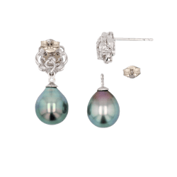 Boucles d'oreilles Pendantes en or blanc, perles et diamants - Castafiore