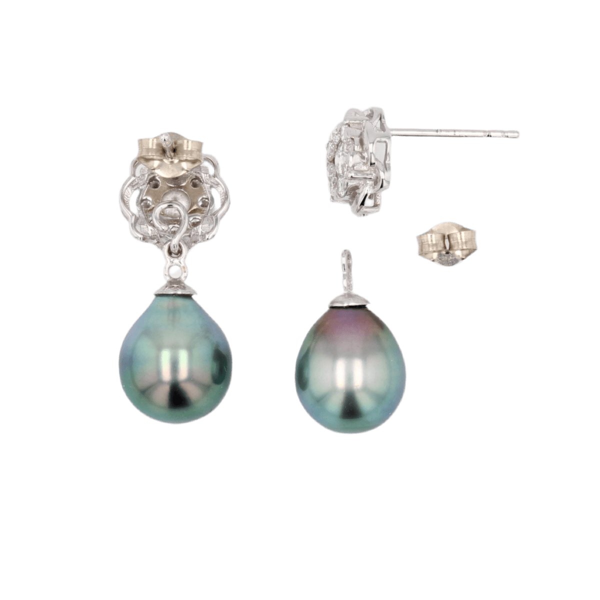 Boucles d'oreilles Pendantes en or blanc, perles et diamants - Castafiore