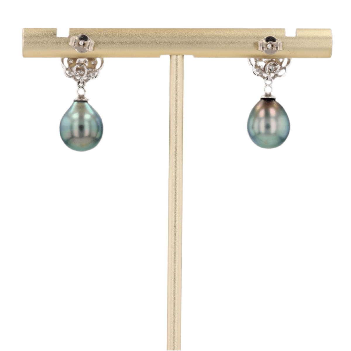 Boucles d'oreilles Pendantes en or blanc, perles et diamants - Castafiore