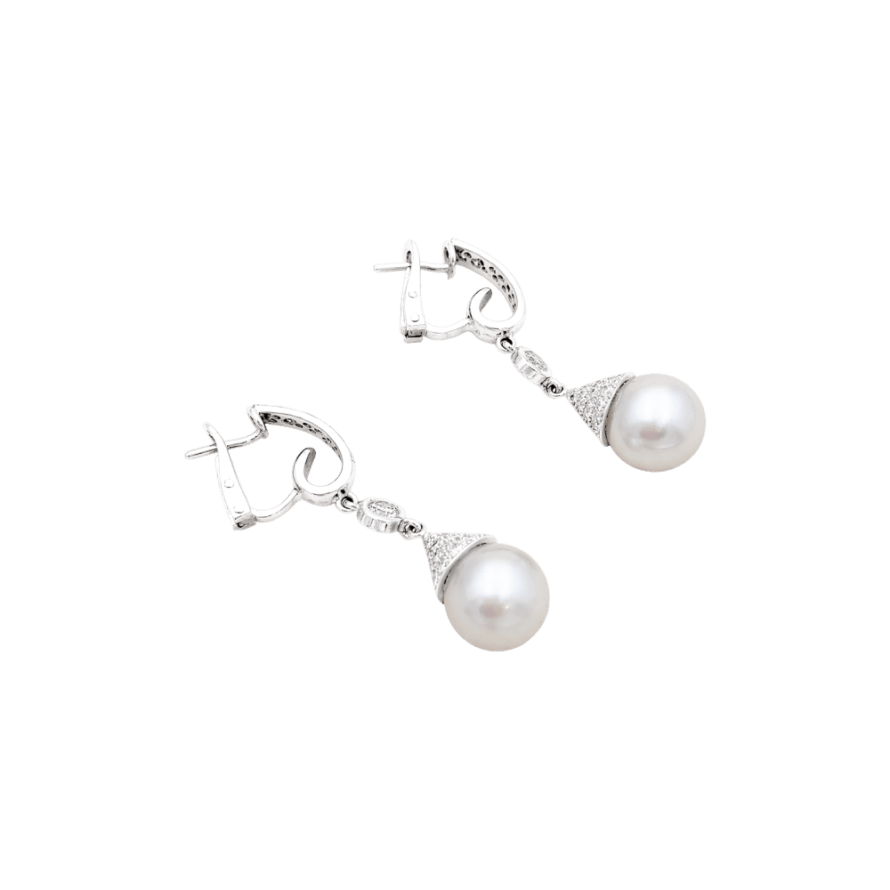 Boucles d'oreilles Pendantes en or blanc, perles et diamants - Castafiore