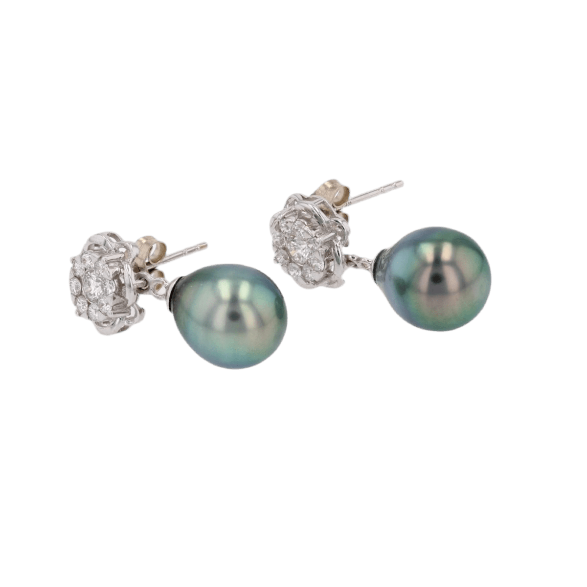 Boucles d'oreilles Pendantes en or blanc, perles et diamants - Castafiore