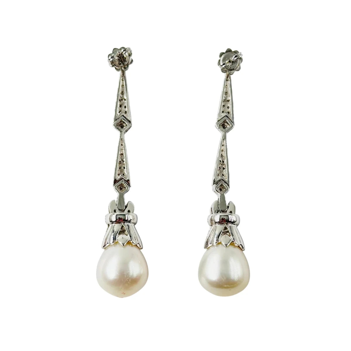 Boucles d'oreilles Pendantes en or blanc, perles et diamants - Castafiore