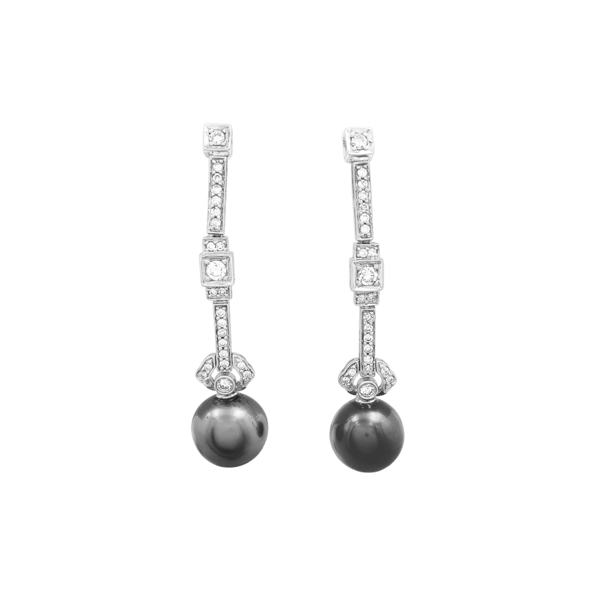 Boucles d'oreilles Pendantes en or blanc, perles et diamants - Castafiore