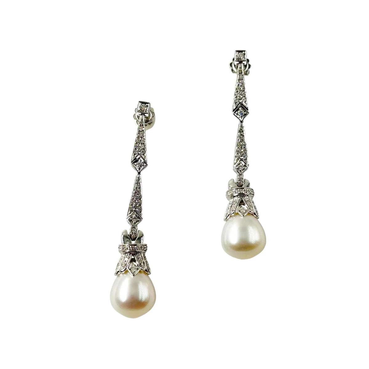 Boucles d'oreilles Pendantes en or blanc, perles et diamants - Castafiore