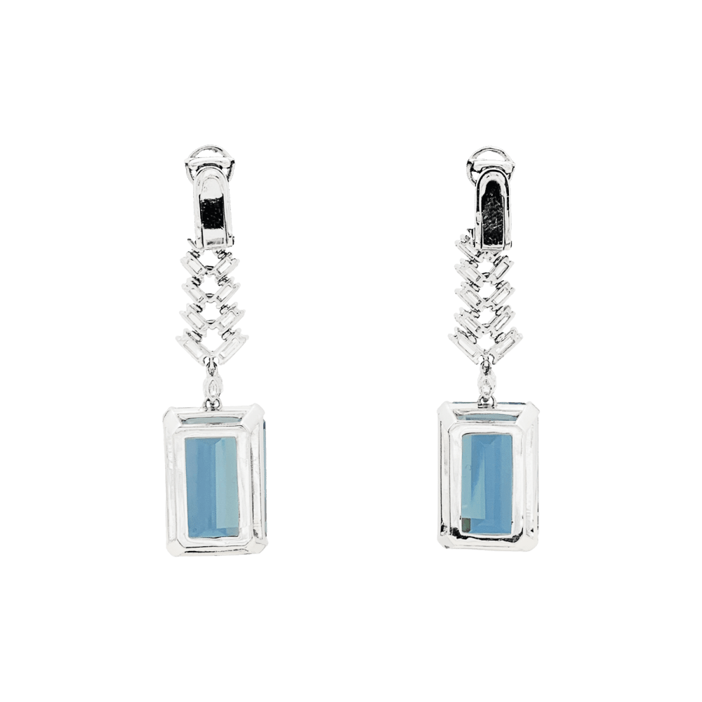 Boucles d'oreilles Pendantes en or blanc, platine, aigue - marine et diamants - Castafiore
