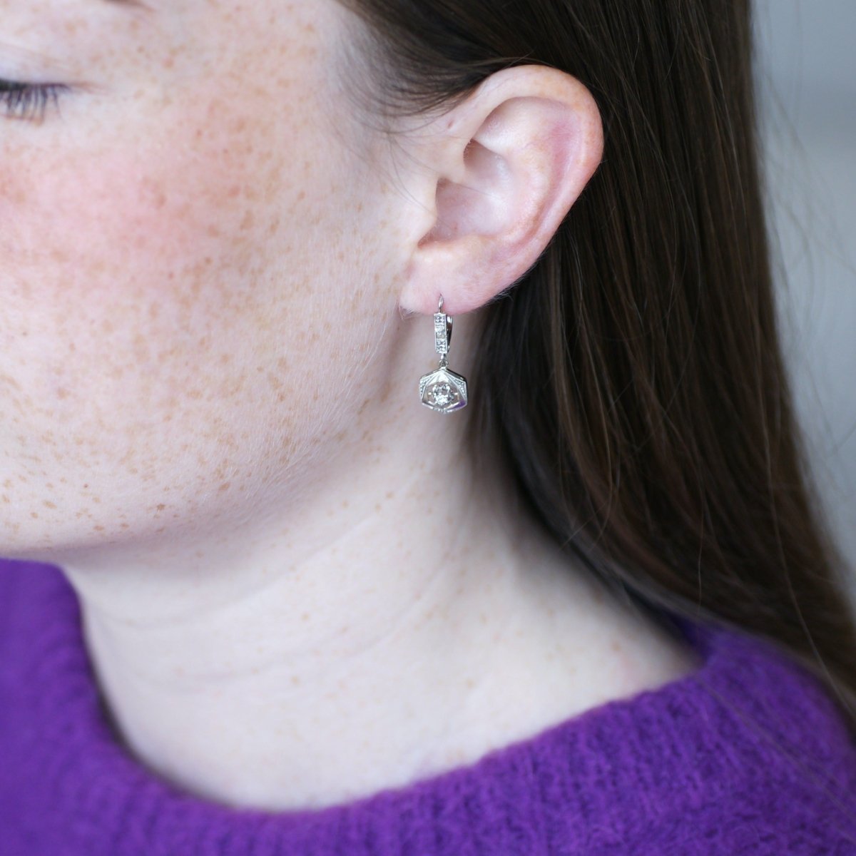 Boucles d'oreilles Pendantes en or blanc, platine et diamants - Castafiore