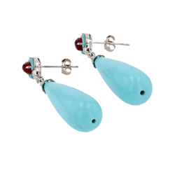 Boucles d'oreilles Pendantes en or blanc, rubis, turquoises et diamants - Castafiore