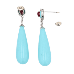 Boucles d'oreilles Pendantes en or blanc, rubis, turquoises et diamants - Castafiore