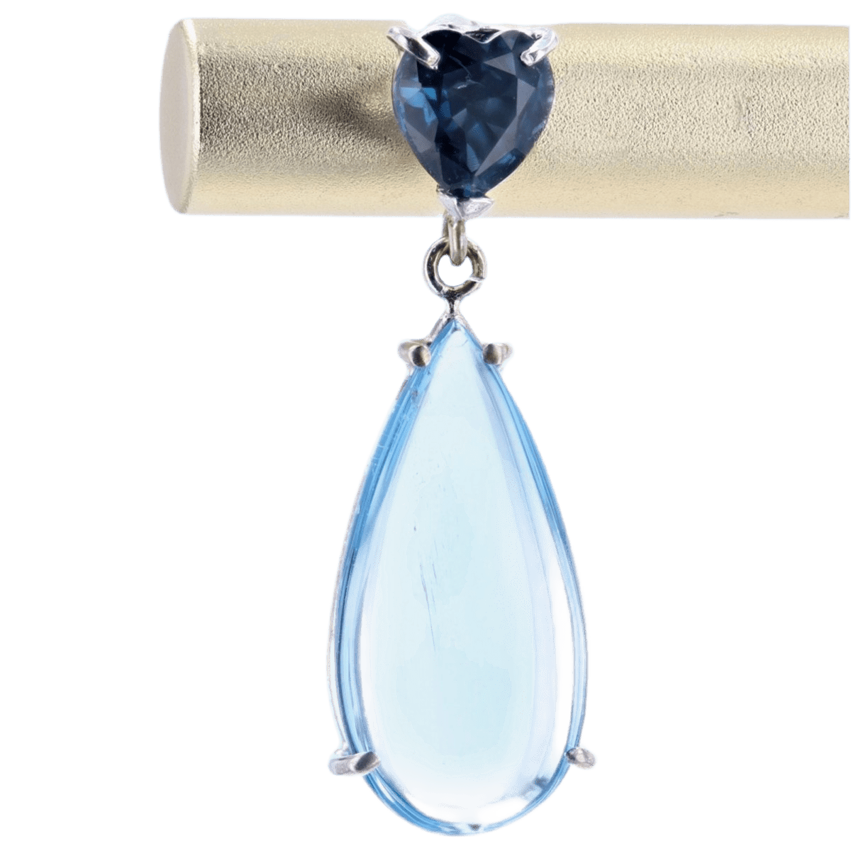 Boucles d'oreilles Pendantes en or blanc, saphirs et aigue - marines - Castafiore