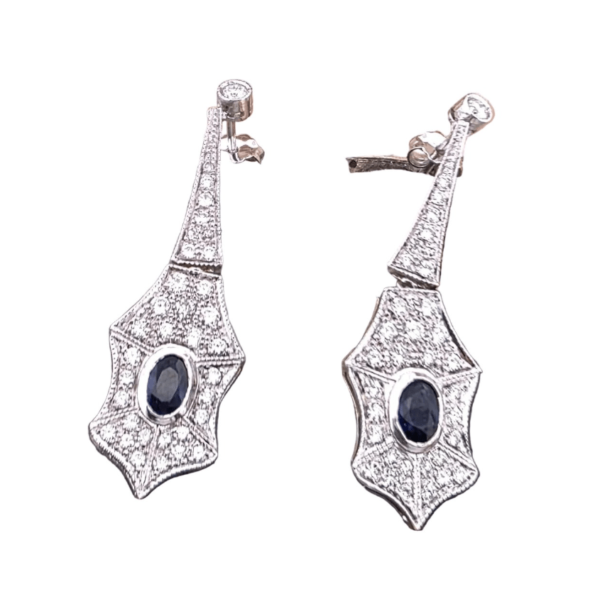 Boucles d'oreilles Pendantes en or blanc, saphirs et diamants - Castafiore
