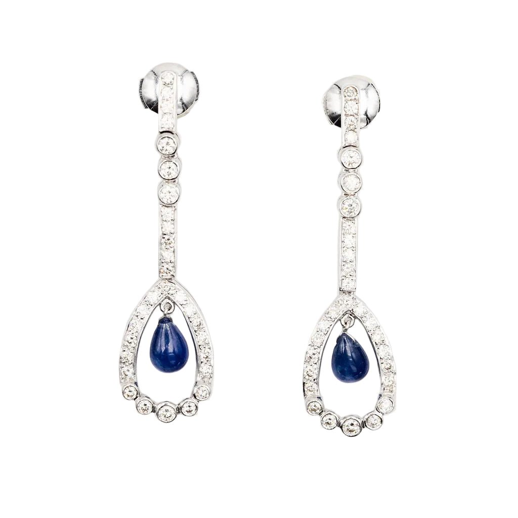 Boucles d'oreilles Pendantes en or blanc, saphirs et diamants - Castafiore