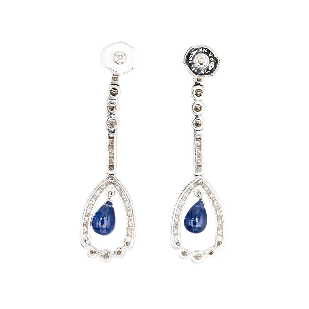 Boucles d'oreilles Pendantes en or blanc, saphirs et diamants - Castafiore