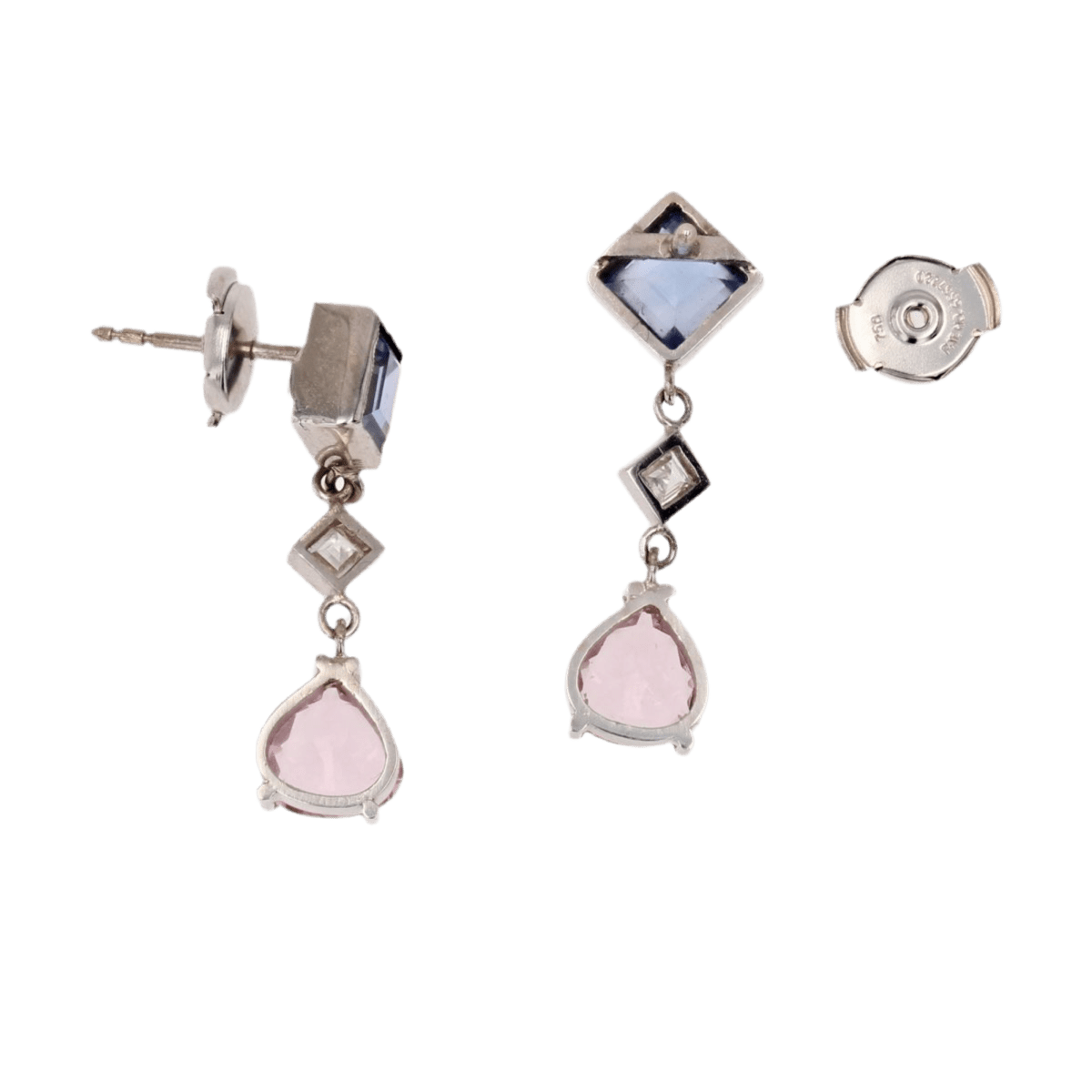 Boucles d'oreilles Pendantes en or blanc, saphirs, morganites et diamants - Castafiore