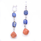 Boucles d'oreilles pendantes en or blanc, tanzanite, corail, et diamants - Castafiore