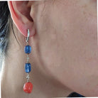 Boucles d'oreilles pendantes en or blanc, tanzanite, corail, et diamants - Castafiore