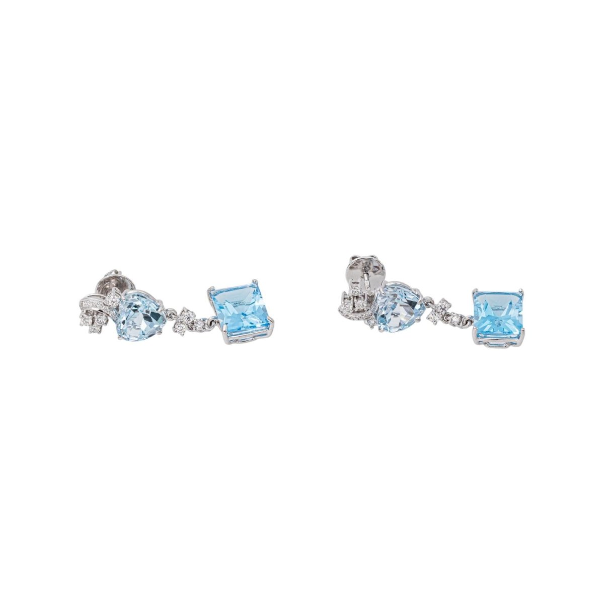 Boucles d'oreilles Pendantes en or blanc, topazes et diamants - Castafiore