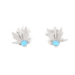 Boucles d'oreilles pendantes en or blanc, turquoises et diamants - Castafiore