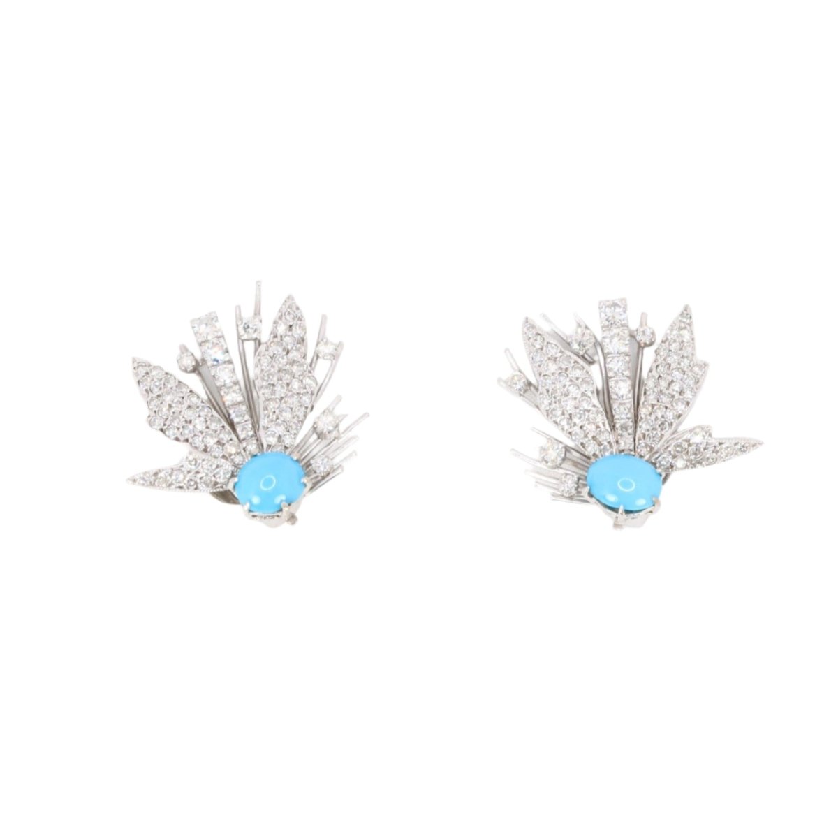 Boucles d'oreilles pendantes en or blanc, turquoises et diamants - Castafiore