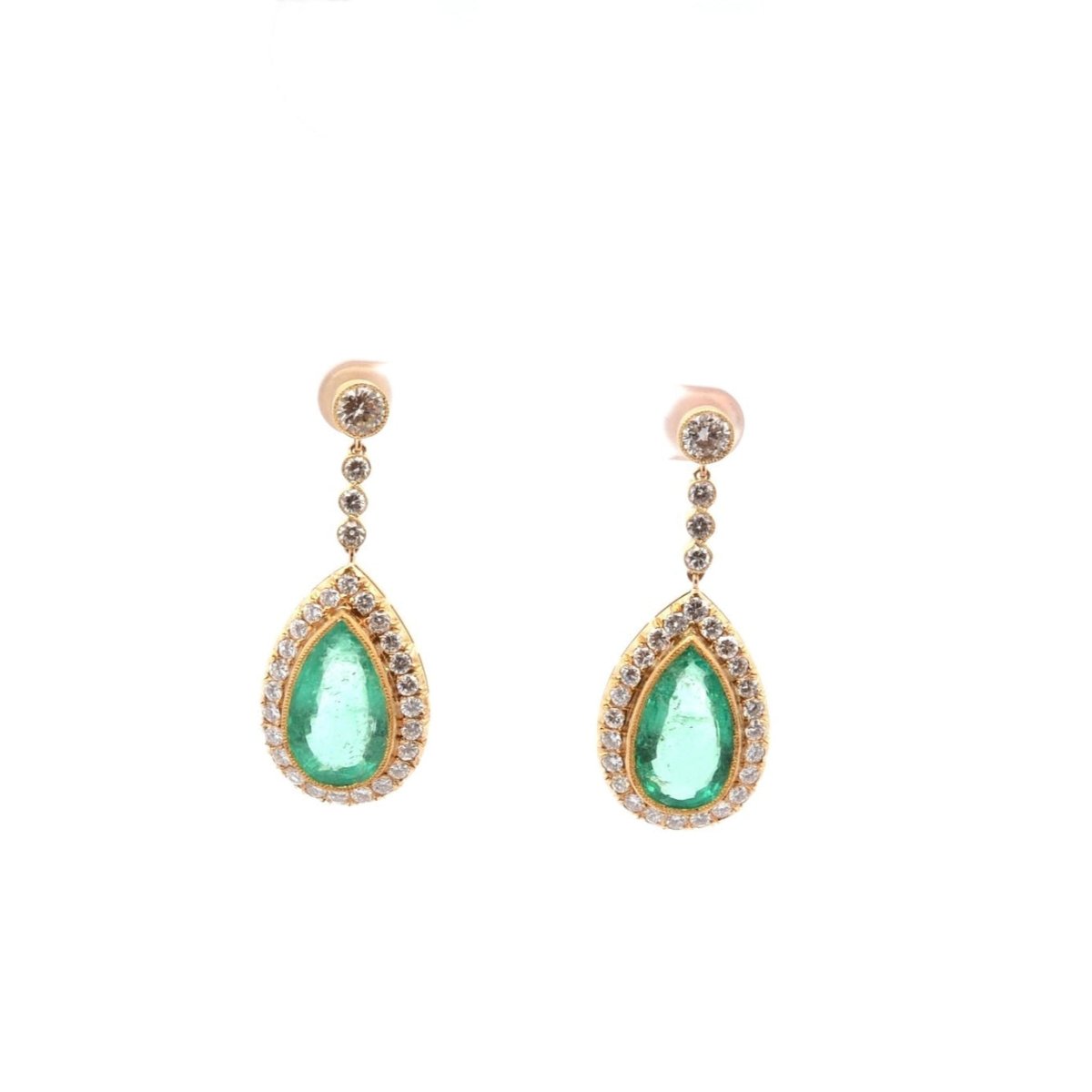 Boucles d'oreilles Pendantes en or, émeraudes et diamants - Castafiore