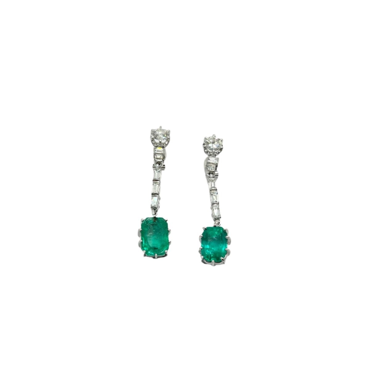 Boucles d'oreilles Pendantes en or, émeraudes et diamants - Castafiore