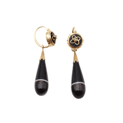 Boucles d'oreilles Pendantes en or jaune, agate, onyx et perle - Castafiore