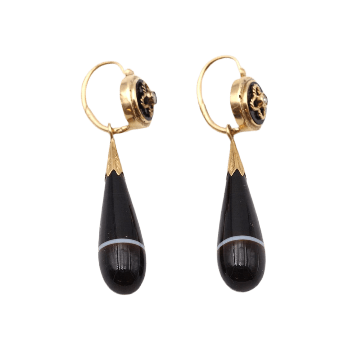 Boucles d'oreilles Pendantes en or jaune, agate, onyx et perle - Castafiore