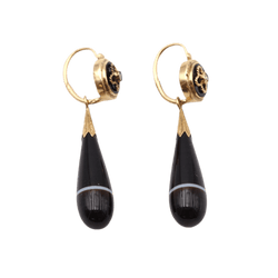 Boucles d'oreilles Pendantes en or jaune, agate, onyx et perle - Castafiore