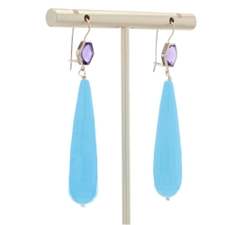 Boucles d'oreilles Pendantes en or jaune, améthyste et turquoise - Castafiore