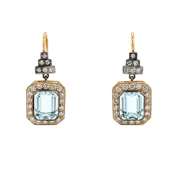 Boucles d'oreilles Pendantes en or jaune, argent, aigues-marines et diamants - Castafiore