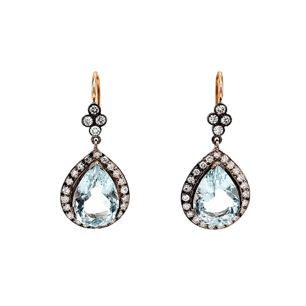 Boucles d'oreilles Pendantes en or jaune, argent, aigues-marines et diamants - Castafiore