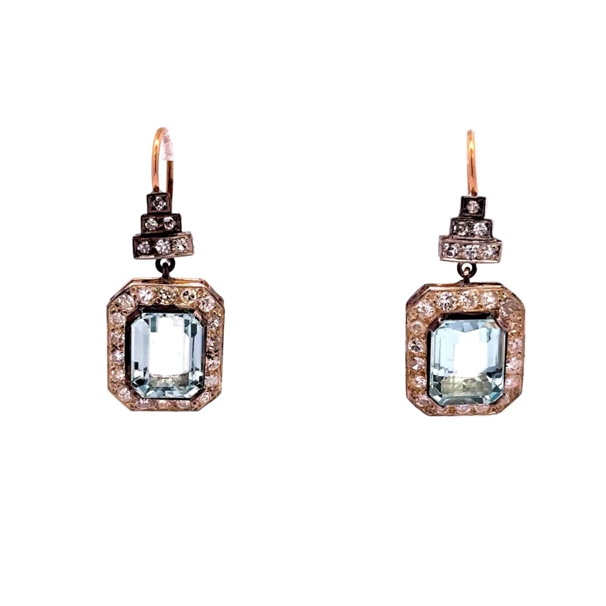 Boucles d'oreilles Pendantes en or jaune, argent, aigues-marines et diamants - Castafiore