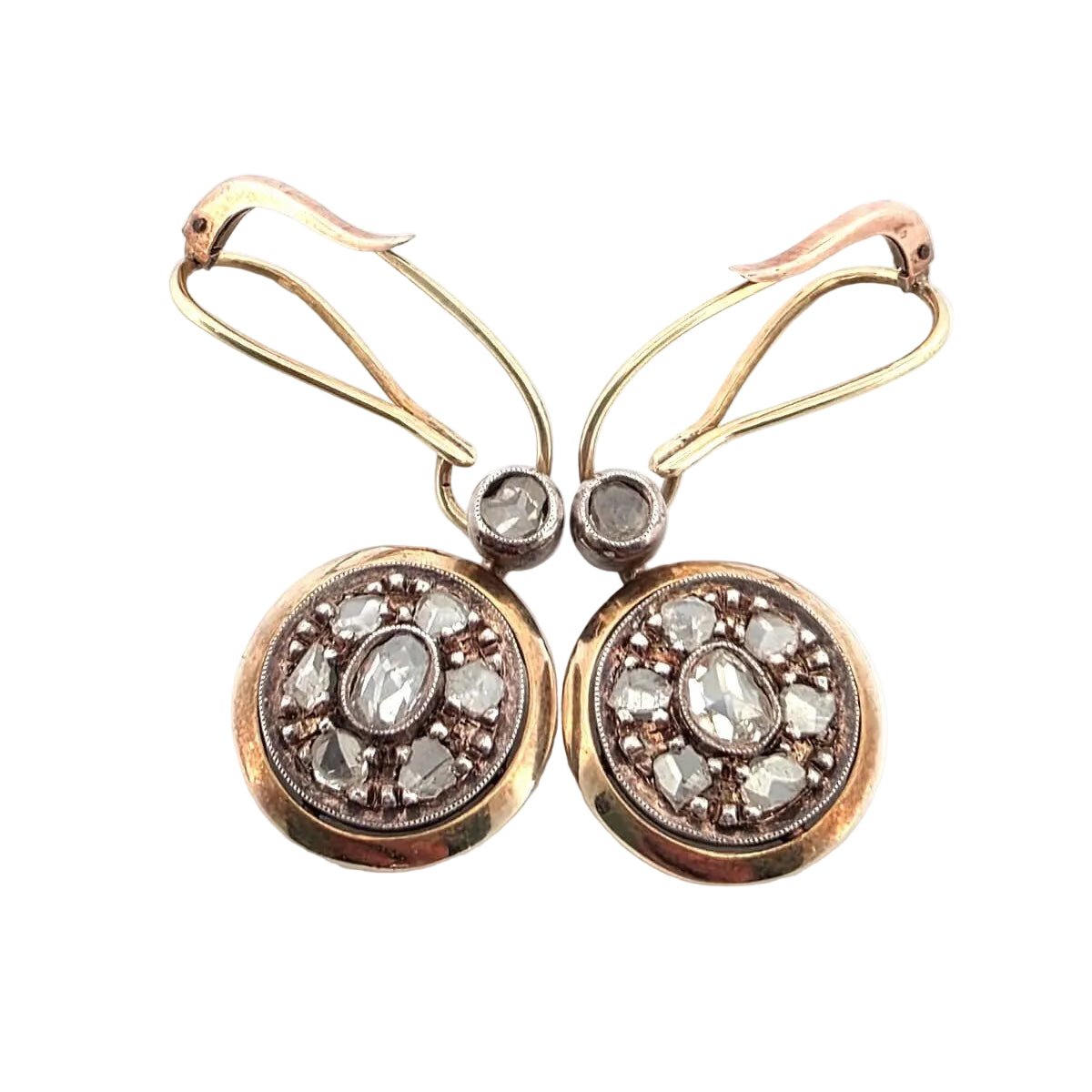 Boucles d'oreilles Pendantes en or jaune, argent et diamants - Castafiore