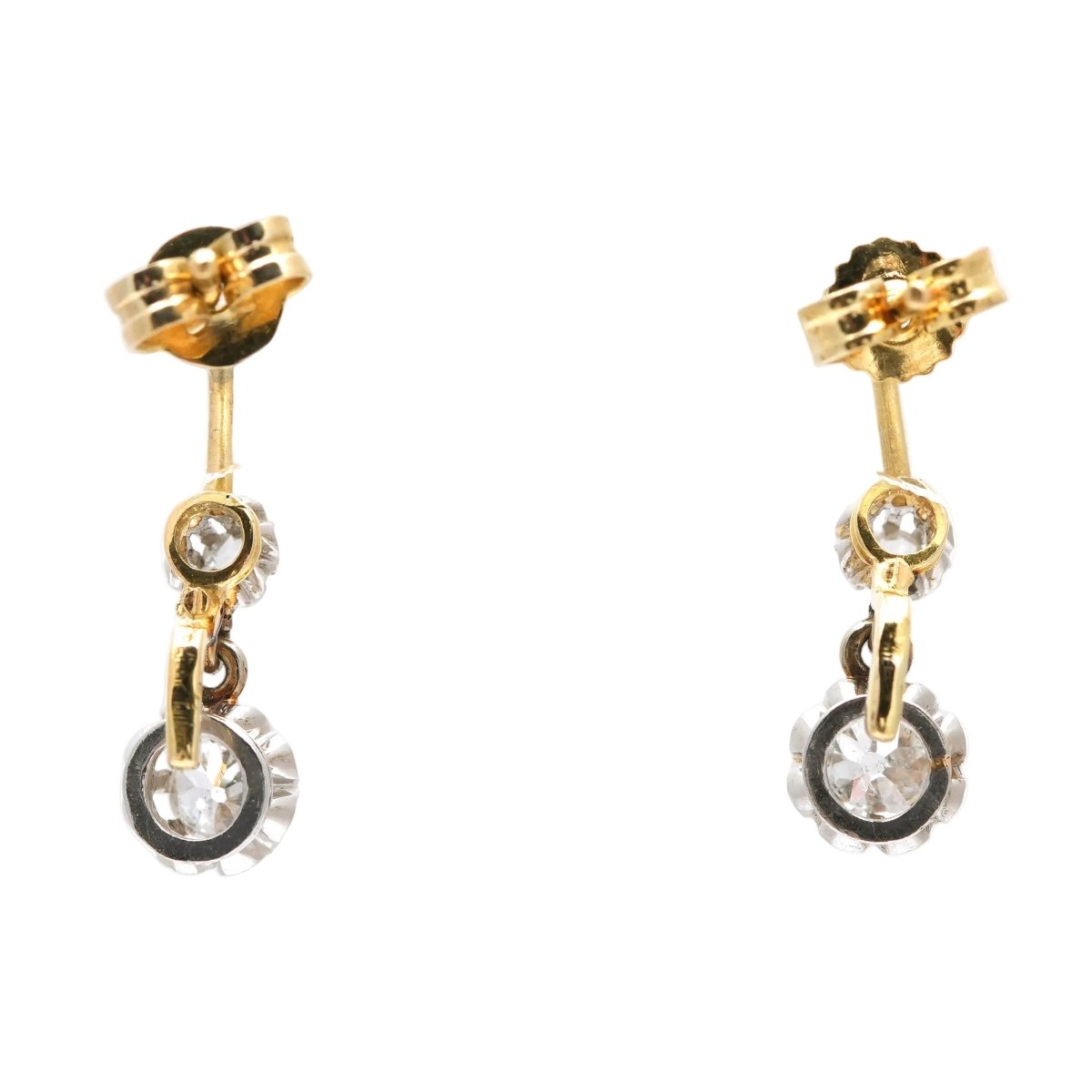 Boucles d'oreilles Pendantes en or jaune, argent et diamants - Castafiore