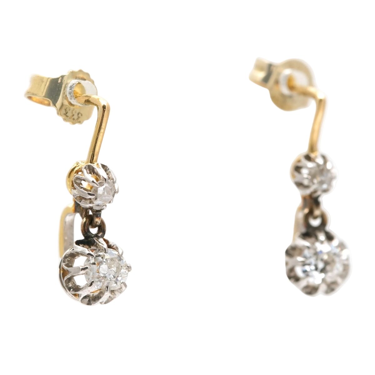 Boucles d'oreilles Pendantes en or jaune, argent et diamants - Castafiore