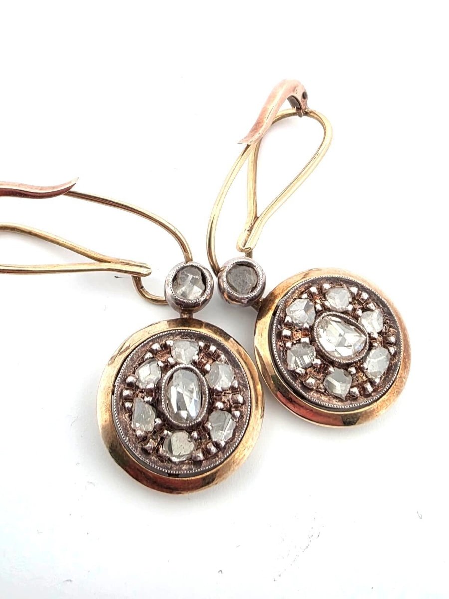 Boucles d'oreilles Pendantes en or jaune, argent et diamants - Castafiore