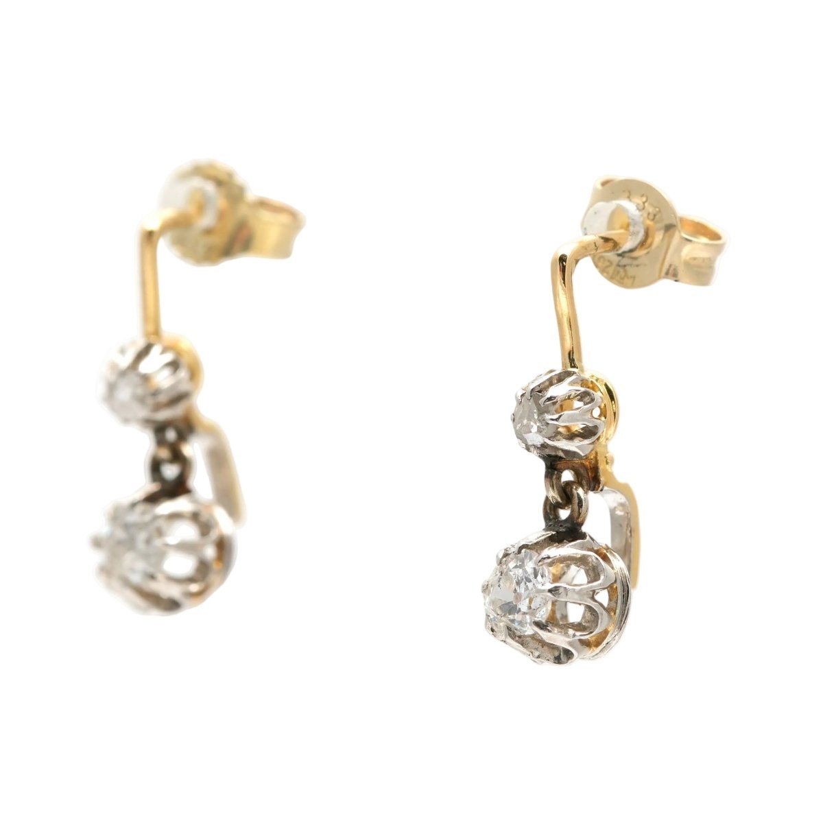 Boucles d'oreilles Pendantes en or jaune, argent et diamants - Castafiore