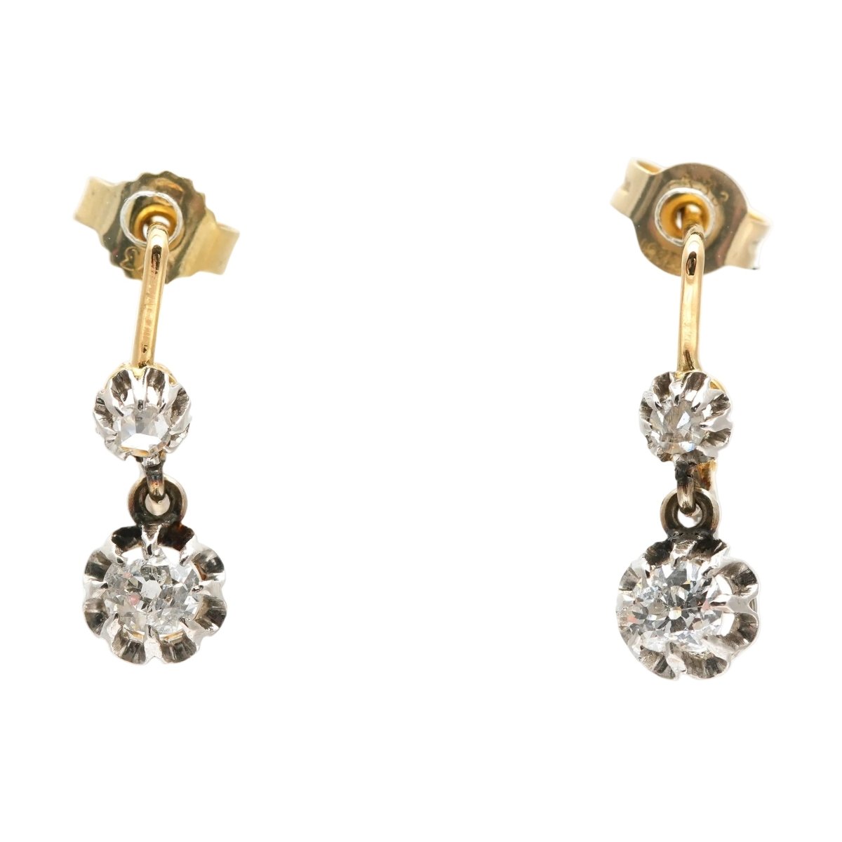 Boucles d'oreilles Pendantes en or jaune, argent et diamants - Castafiore