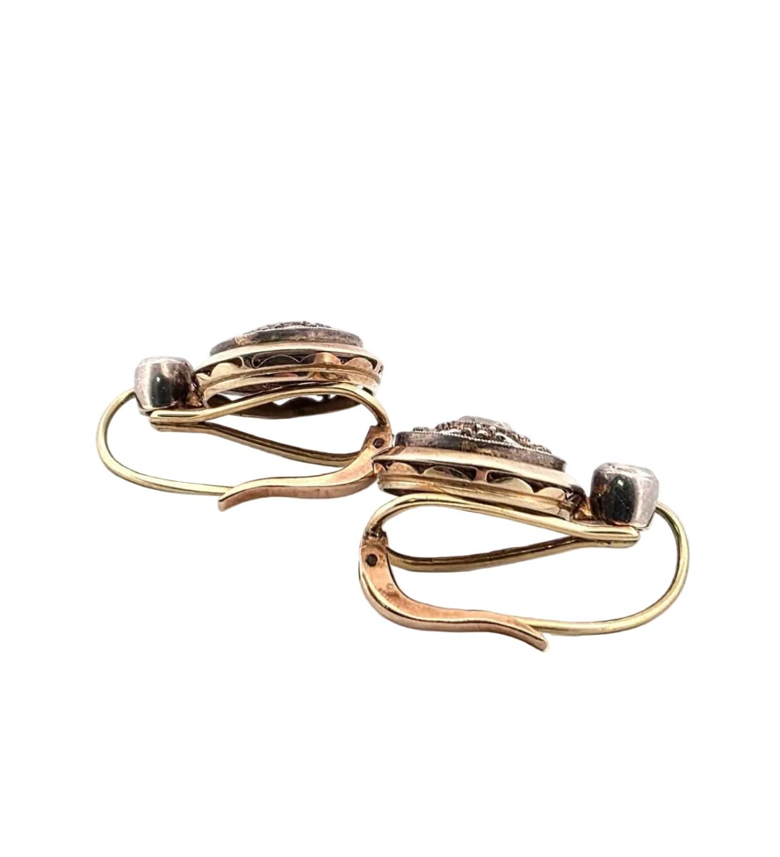 Boucles d'oreilles Pendantes en or jaune, argent et diamants - Castafiore