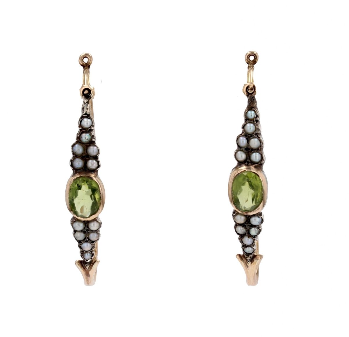 Boucles d'oreilles Pendantes en or jaune, argent et perles - Castafiore