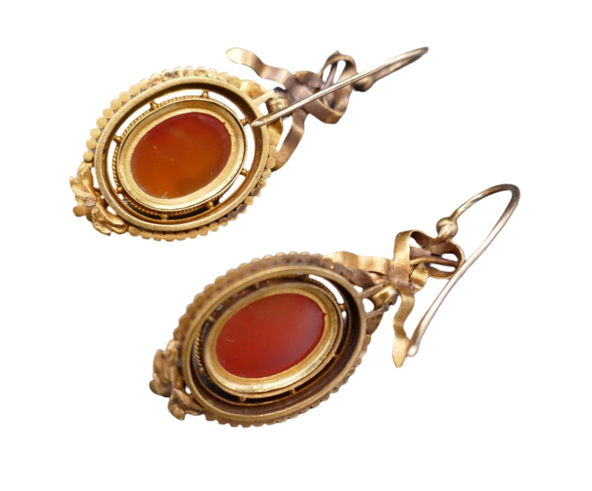 Boucles d'oreilles Pendantes en or jaune, camée et agate - Castafiore