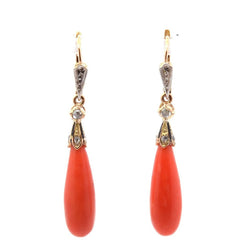 Boucles d'oreilles Pendantes en or jaune, corail et diamants - Castafiore
