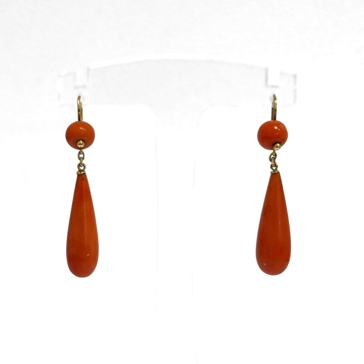 Boucles d'oreilles Pendantes en or jaune, corail et perles - Castafiore