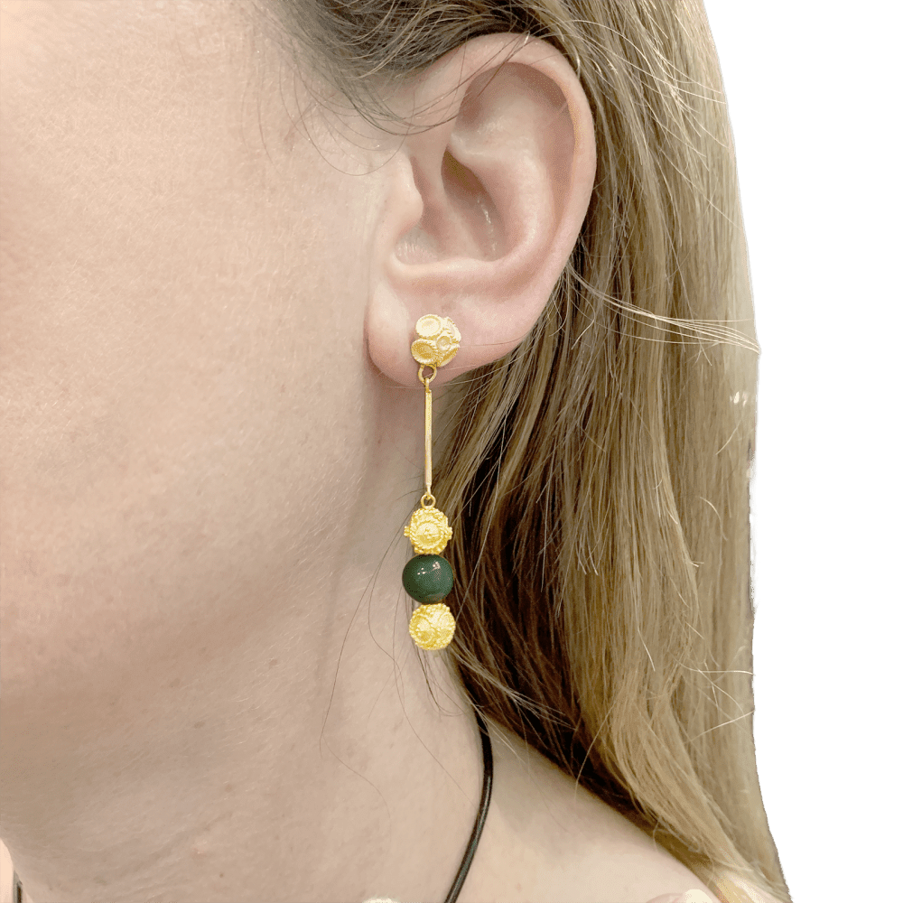 Boucles d'oreilles Pendantes en or jaune et aventurine - Castafiore