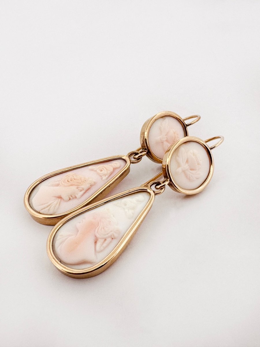 Boucles d'oreilles Pendantes en or jaune et camées - Castafiore