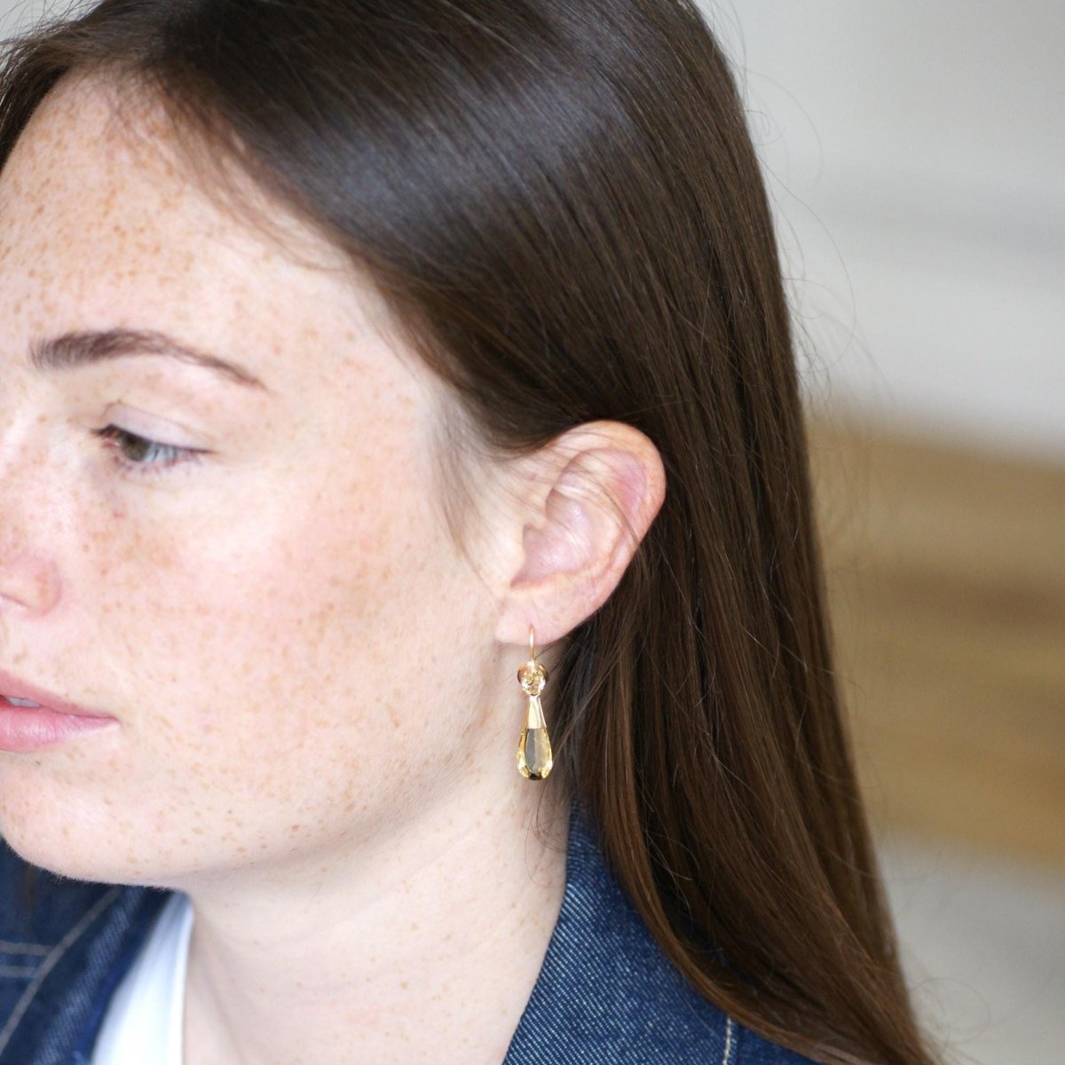 Boucles d'oreilles Pendantes en or jaune et citrine - Castafiore