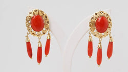 Boucles d'oreilles Pendantes en or jaune et corail - Castafiore