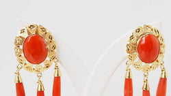 Boucles d'oreilles Pendantes en or jaune et corail - Castafiore