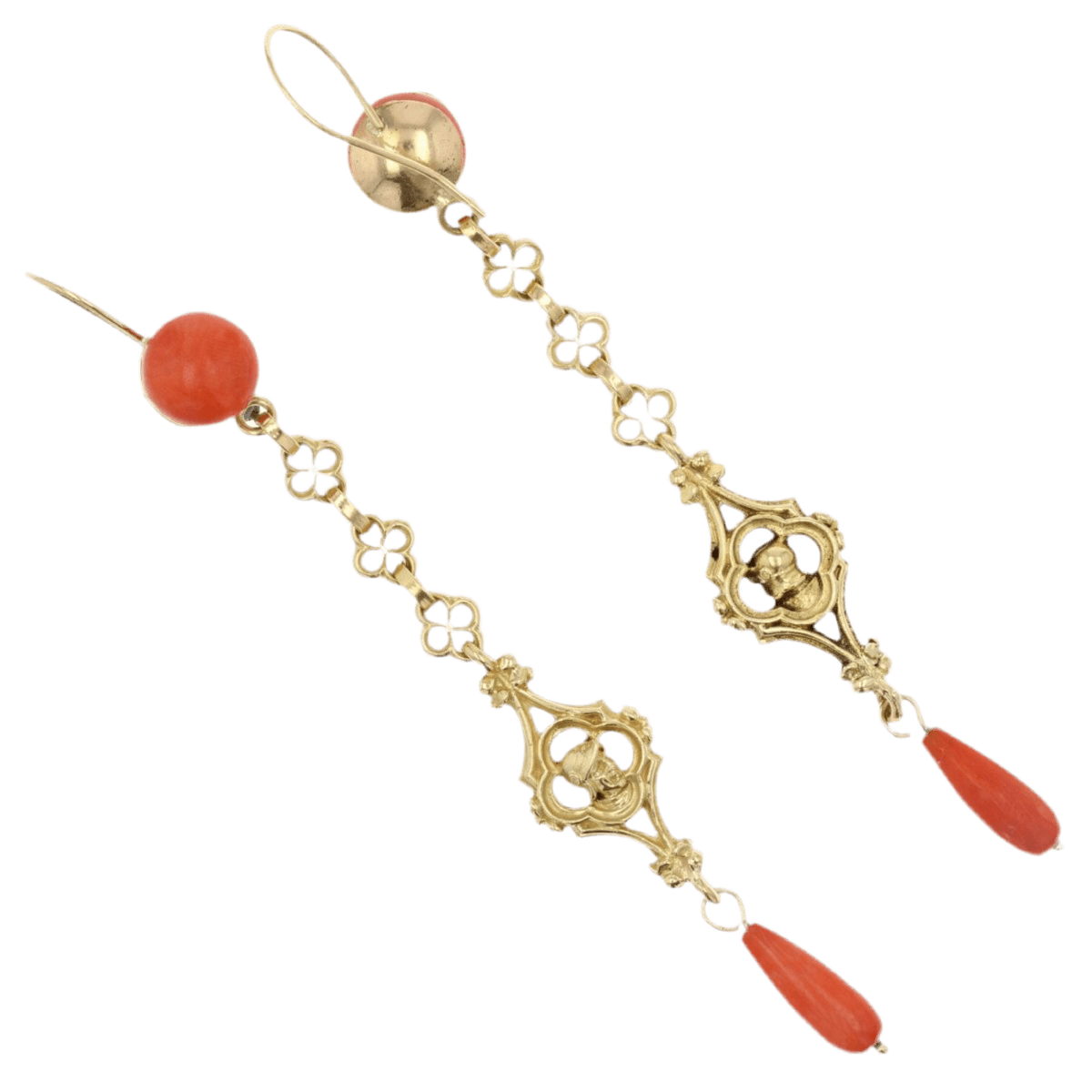 Boucles d'oreilles Pendantes en or jaune et corail - Castafiore