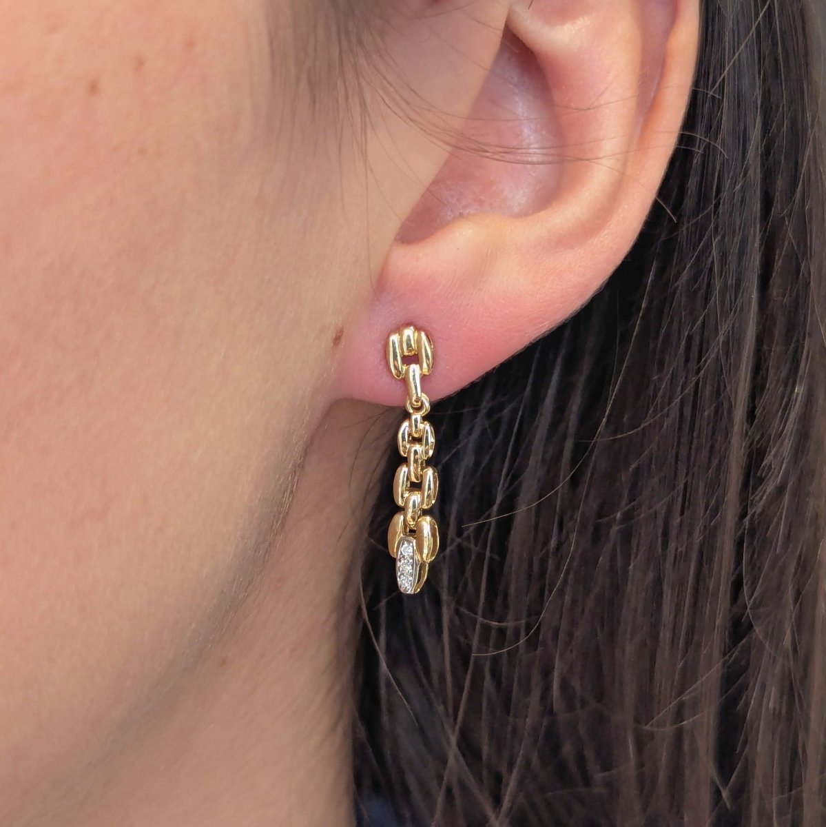 Boucles d'oreilles Pendantes en or jaune et diamants - Castafiore
